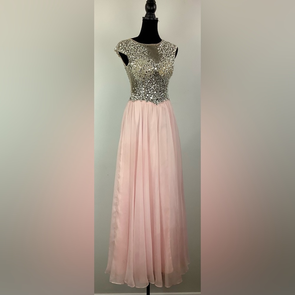 Aspeed Design Crystals Embellished Illusion Prom Dress Formal size Small Pink